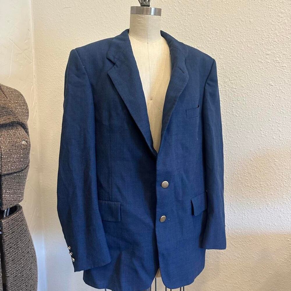 Vintage 80s Christian Dior Navy Wool Blend (?) Blazer Coat Mens